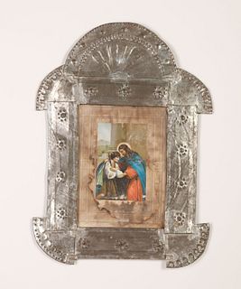Tin Frame with Devotional Print, ca. 1885-1910