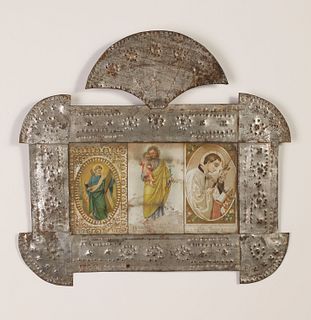 Tin Frame with Three Devotional Cards, ca. 1885