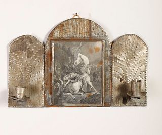 Tin Candle Sconce with Devotional Print
, ca. 1885
