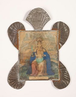 Tin Frame with Devotional Print, ca. 1870-1930