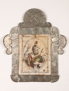 Tin Frame with Devotional Print, ca. 1870