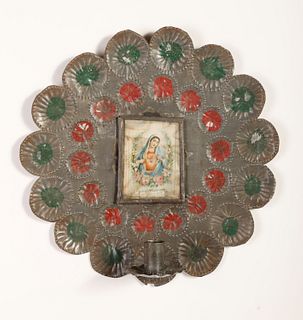 Tin Frame Candle Sconce, ca. 1870-1900