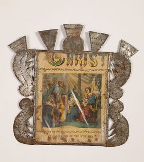 Tin Frame with Devotional Print, ca. 1880