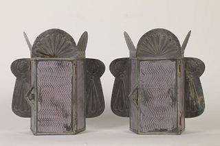 Pair of Painted Tin Electric Sconces, 20th Century
