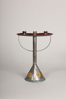 Tin Candelabra with Painted Design, ca. 1925-1940