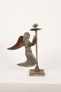 Tin Candleholder with Angel, 20th Century