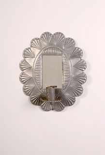 Round Tin Sconce with Mirror, ca. 1950
