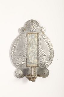 Two Tin Candle Sconces with Mirrors, ca. 1900-1930