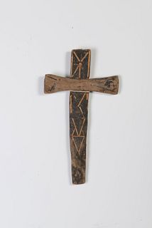 Wood Cross with Straw Overlay Design, 19th Century
