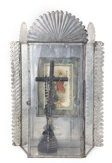 Tin Nicho with Devotional Card, ca. 1930