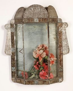 Tin Nicho With Glass Panels, ca. 1900