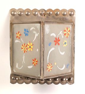 Tin Painted Wall Sconce with Glass Sides, ca. 1950