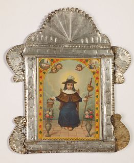 Two Tin Frames with Devotional Prints, ca. 1870