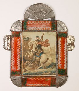 Tin Frame with Devotional Print, ca. 1885-1920