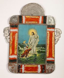 Large Tin Frame with Devotional Print
, ca. 1885