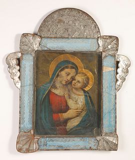 Tin Recessed Frame with Devotional Print, ca. 1885
