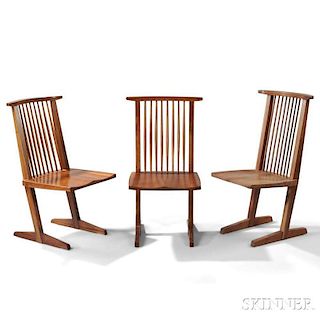 Three Conoid-style Dining Chairs After George Nakashima