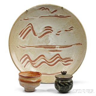Warren Mackenzie Pottery Charger, Tea Bowl, and Covered Vessel