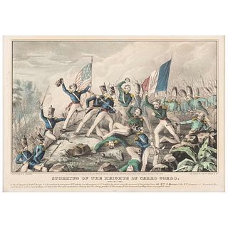 Currier, N. Storming of the Heights of Cerro Gordo. Colored lithograph, 9.8 x 13.7" (25 x 35 cm). Framed.