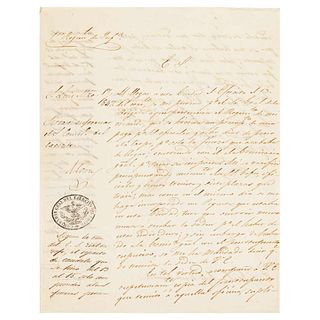 Mendoza, Nicolás. Carta Manuscrita sobre Presupuesto para el Pago de Oficiales. San Luis Potosí, March 17, 1847. Signature.