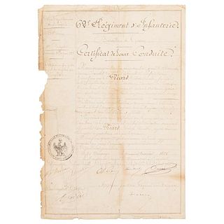 French Expeditionary Forces in México. Certificado de Buena Conducta Otorgado por el 62 Regimiento de Infantería... Durango, 1865.