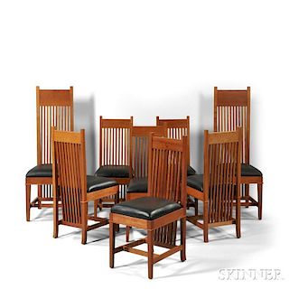 Eight Frank Lloyd Wright Robie House Dining Chairs by Copeland
