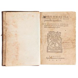 Silius Italicus, Tiberius Catius. Silii Italici Clarissimi Poetae de Bello Punico Libri Septemdecim. Parisiis, 1531.