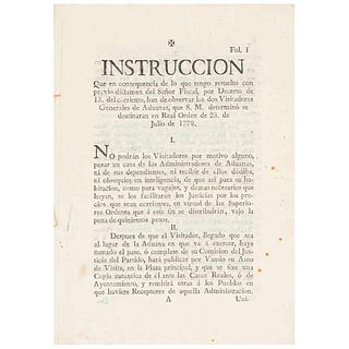 Mayorga, Martín de. Instrucción que han de Observar los Dos Visitadores Generales de Aduanas... México, 1780.