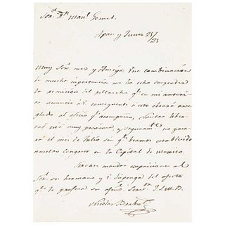 Bravo, Nicolás. Letter Adressed to Manuel Gómez Pedraza. Apan, June 25th, 1825. Signature of Nicolas Bravo. 8.4 x 6" (21.5x15.2 cm).