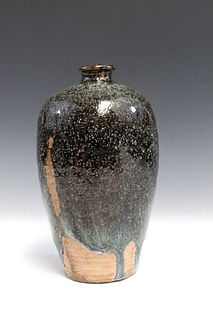 Chinese black glaze pottery meiping vase.