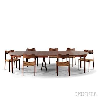 J.L. Moller Dining Table and Seven Chairs