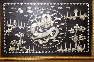 Korean mother of pearl inlaid panel, imperial dragon