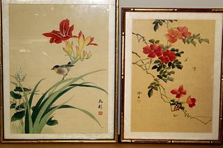 Two Chinese water color painting on silk.