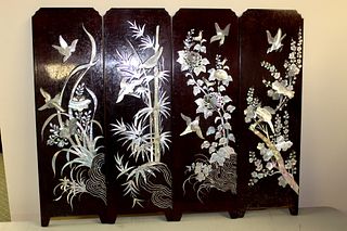 Chinese four-panel mother of pearl inlaid lacquer table