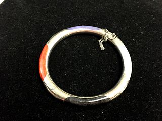 Chinese multi color jade and silver bangle.