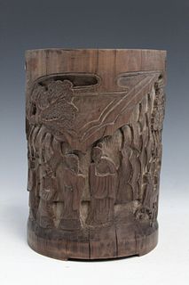Chinese carved bamboo brush pot.