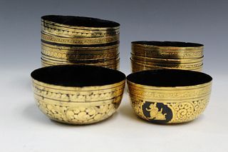 Ten Japanese lacquer bowls.