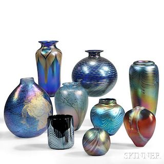 Nine Iridescent Vases