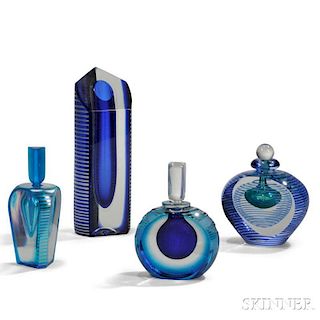 Three Art Glass Perfumes and a Vase
