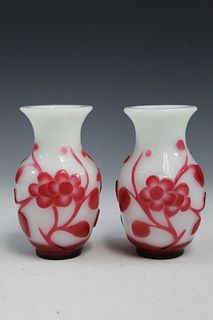 Pair of Chinese Peking glass vases.