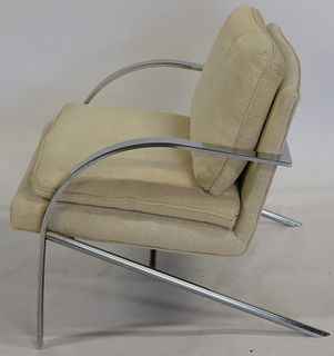 Midcentury Upholstered Chrome Chair .