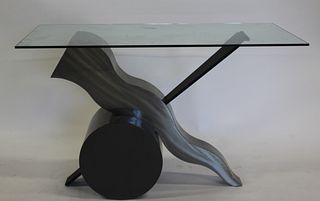 Vintage Mid century Style Polished Steel Console .