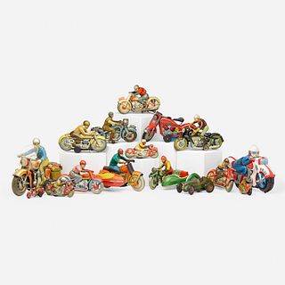 German and Japanese, collection of fifteen toy motorcycles and one toy car