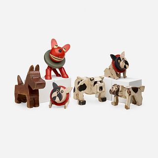 Folk Art, collection of six dogs