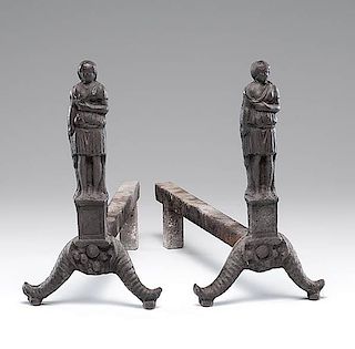 Cast Figural Andirons and Fireplace Tools 