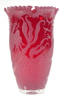 MARIALYCE HAWKE Art Glass Dragon Vase
