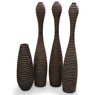 (4 Pc) Decorative Wood Vases