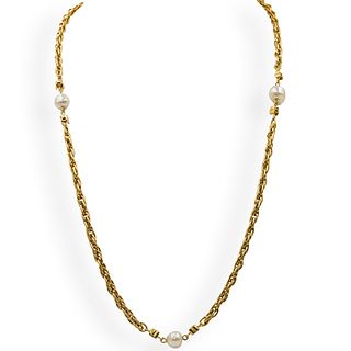 Chanel Pearl and Gold Tone Necklace