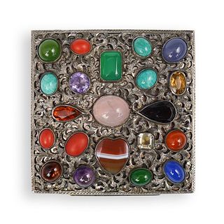 Continental Jeweled Silver Compact Case