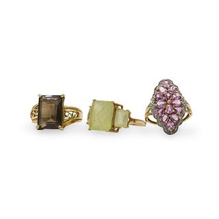 (3 Pc) 10k Gold and Gemstone Rings
